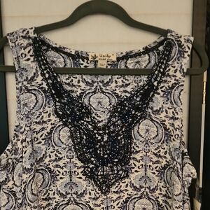 Unity World Wear Blue and Navy Patterned Women's Top